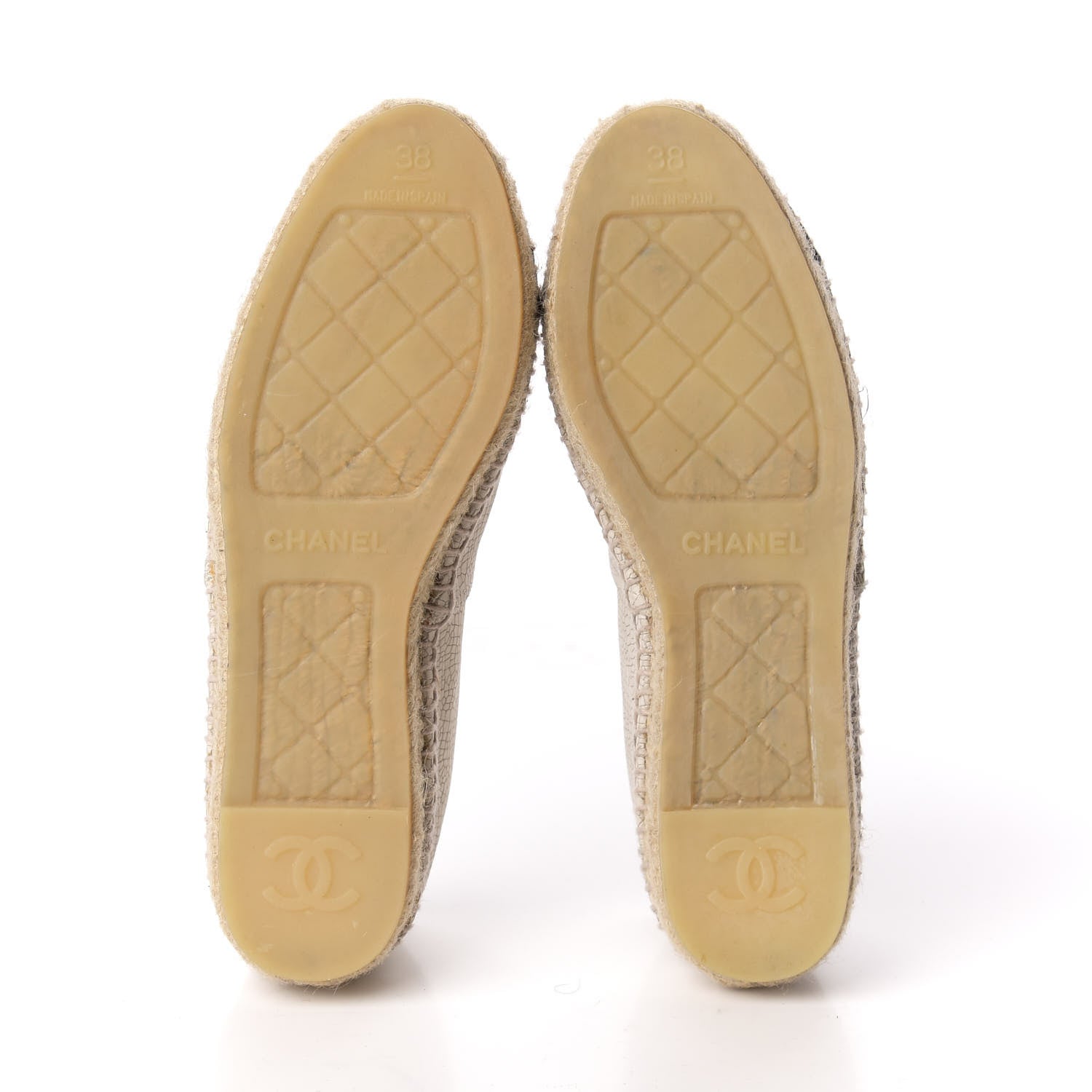 Chanel Crackled Calfskin Espadrilles 38 Beige Black 5 of 9