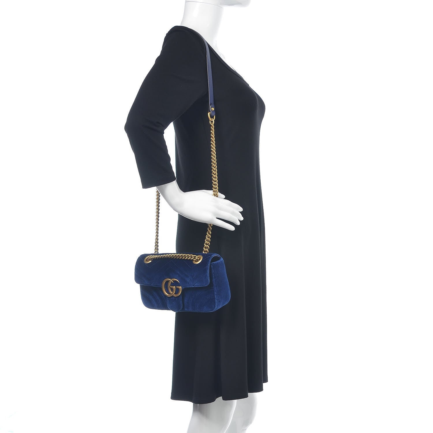 Gucci Velvet Matelasse Mini GG Marmont Shoulder Bag Cobalt Blue 2 of 12