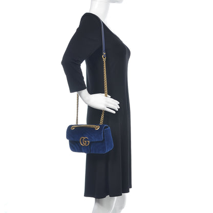 Gucci Velvet Matelasse Mini GG Marmont Shoulder Bag Cobalt Blue 2 of 12
