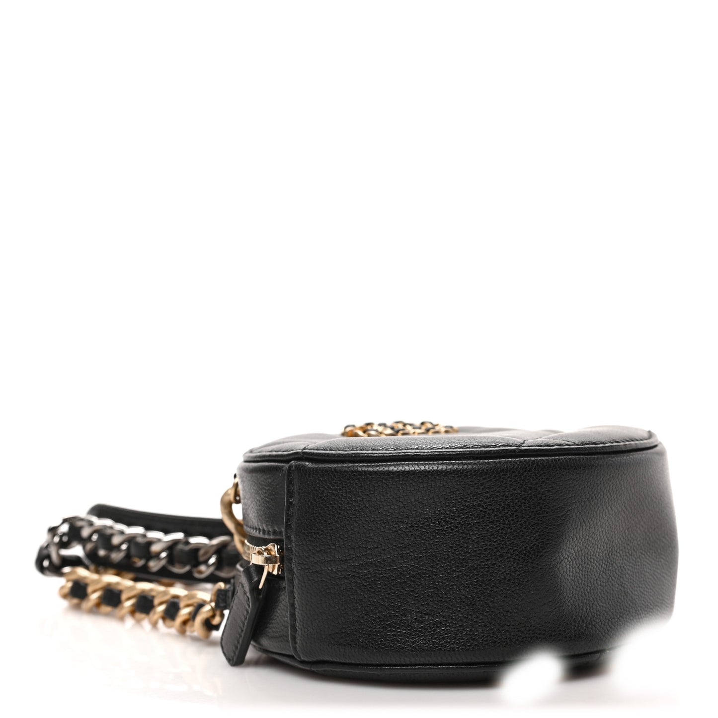 Shiny Goatskin Quilted Chanel 19 Round Clutch With Chain Black