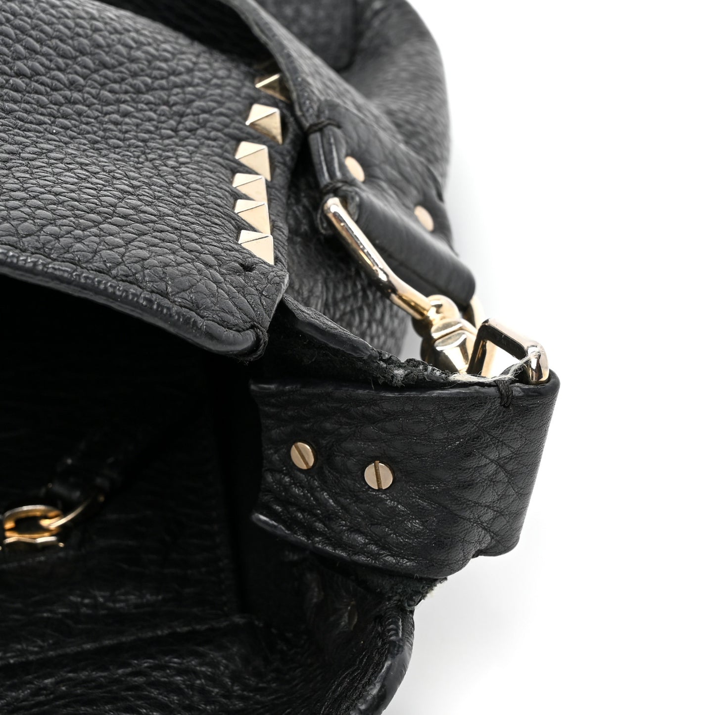 Pebbled Calfskin Small Rockstud Flip-Lock Messenger Bag Black
