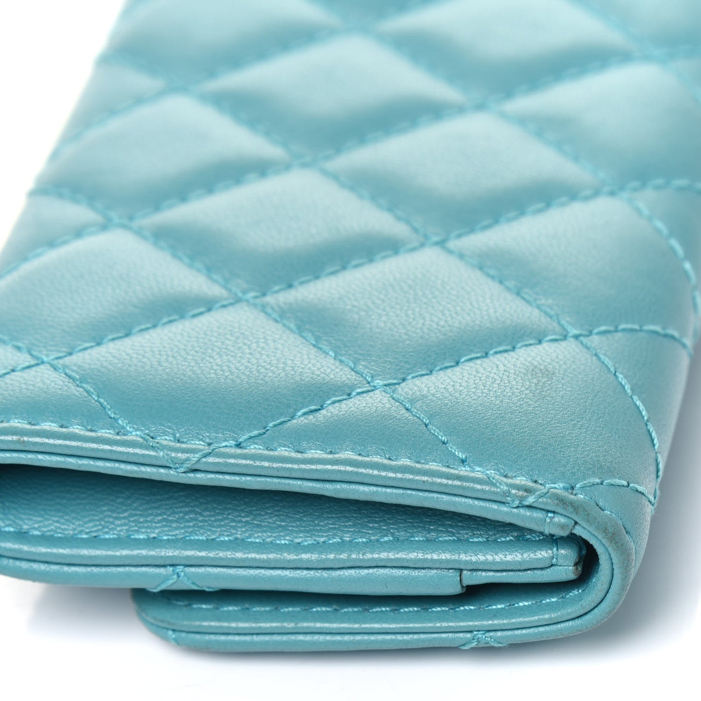 Lambskin Quilted Flap Card Holder Turquoise