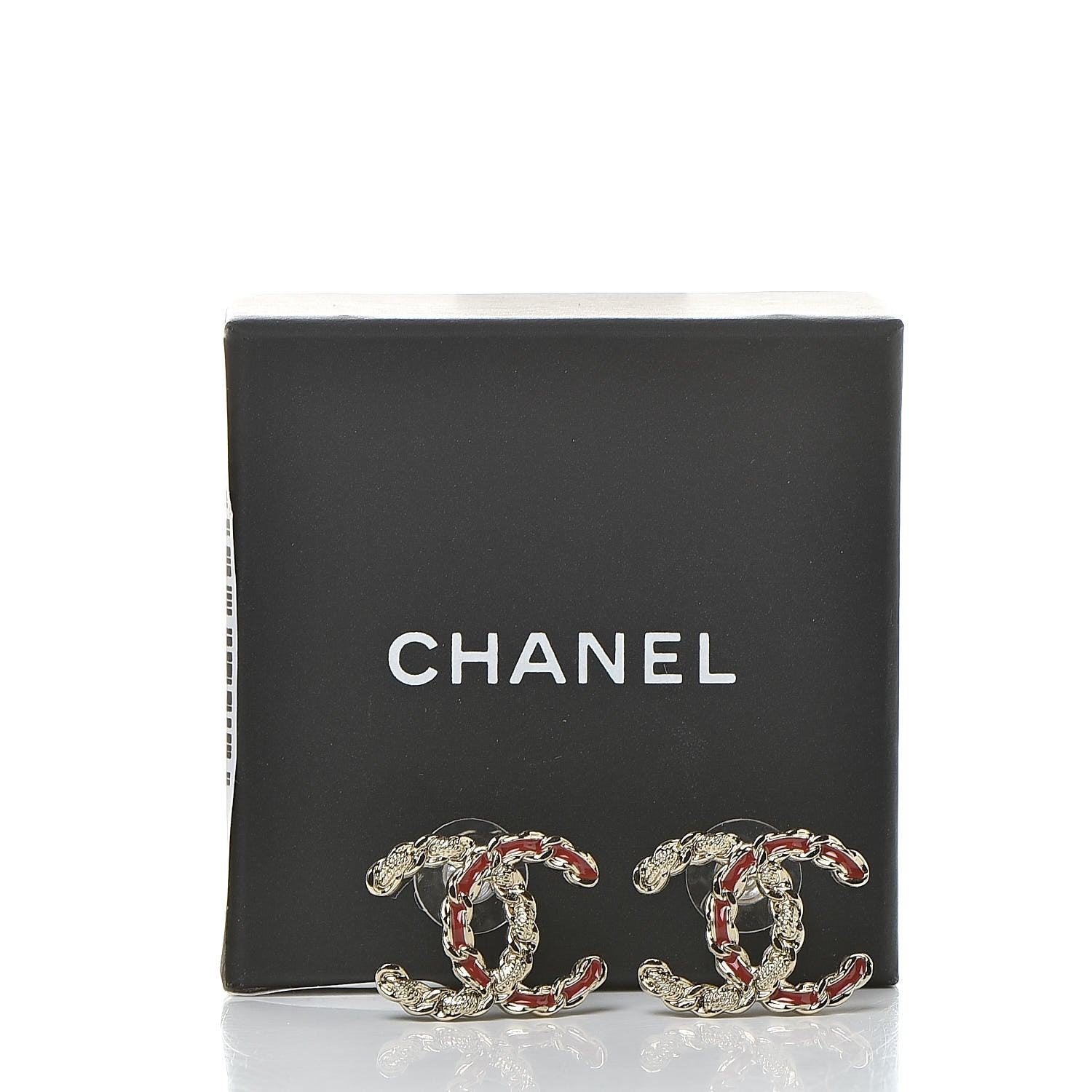 Chanel Enamel Metal Chain French New Wave CC Earrings Red Gold 5 of 5