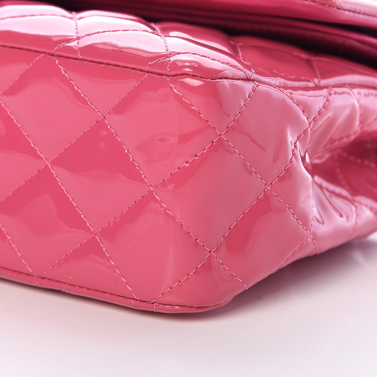 Patent Quilted Medium Double Flap Fuchsia
