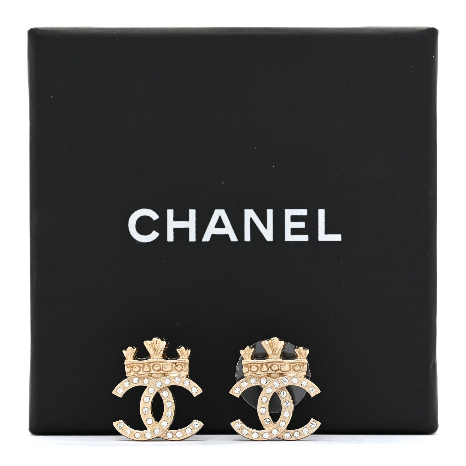 Chanel Crystal CC Crown Earrings Gold 6 of 6