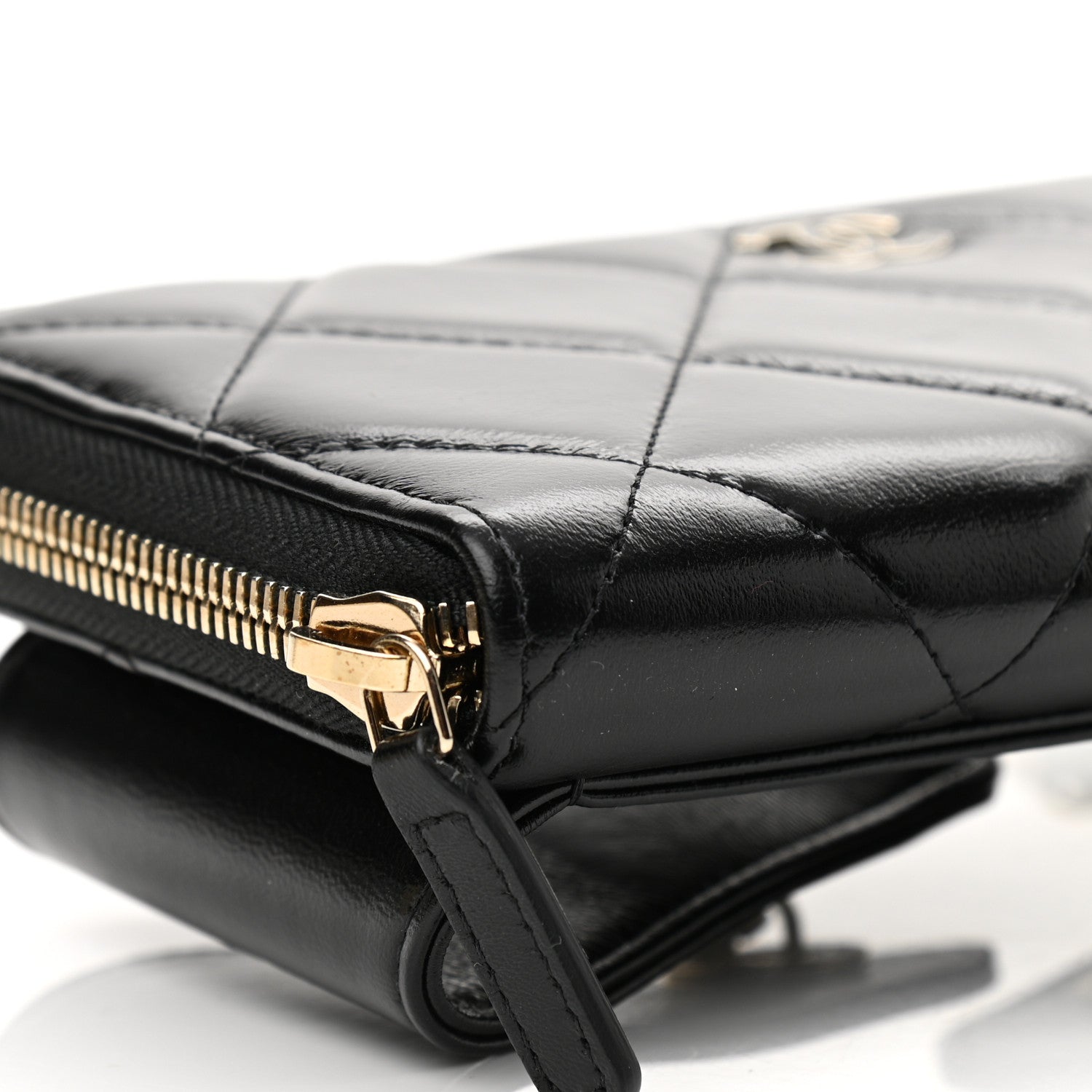 Chanel Shiny Lambskin Gusset Zip Around Waist Belt Wallet Black 10 of 13