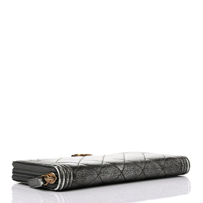 Chanel Cracked Metallic Calfskin Quilted Boy Long Zip Around Wallet Dark Silver 3 of 4
