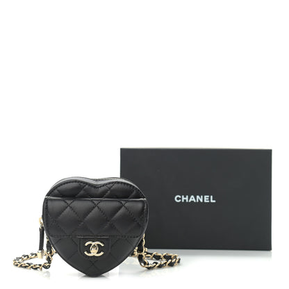 Chanel Lambskin Quilted CC In Love Heart Waist Belt Bag With Chain Black 11 of 11