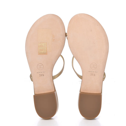 Chanel Metallic Calfskin Jeweled Sandals 36.5 Gold 6 of 10