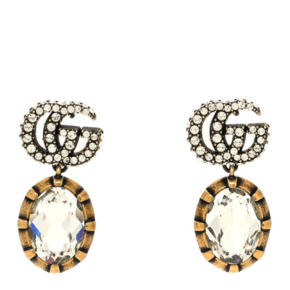 Gucci Metal Crystal Double G Drop Earrings Aged Gold 1 of 4