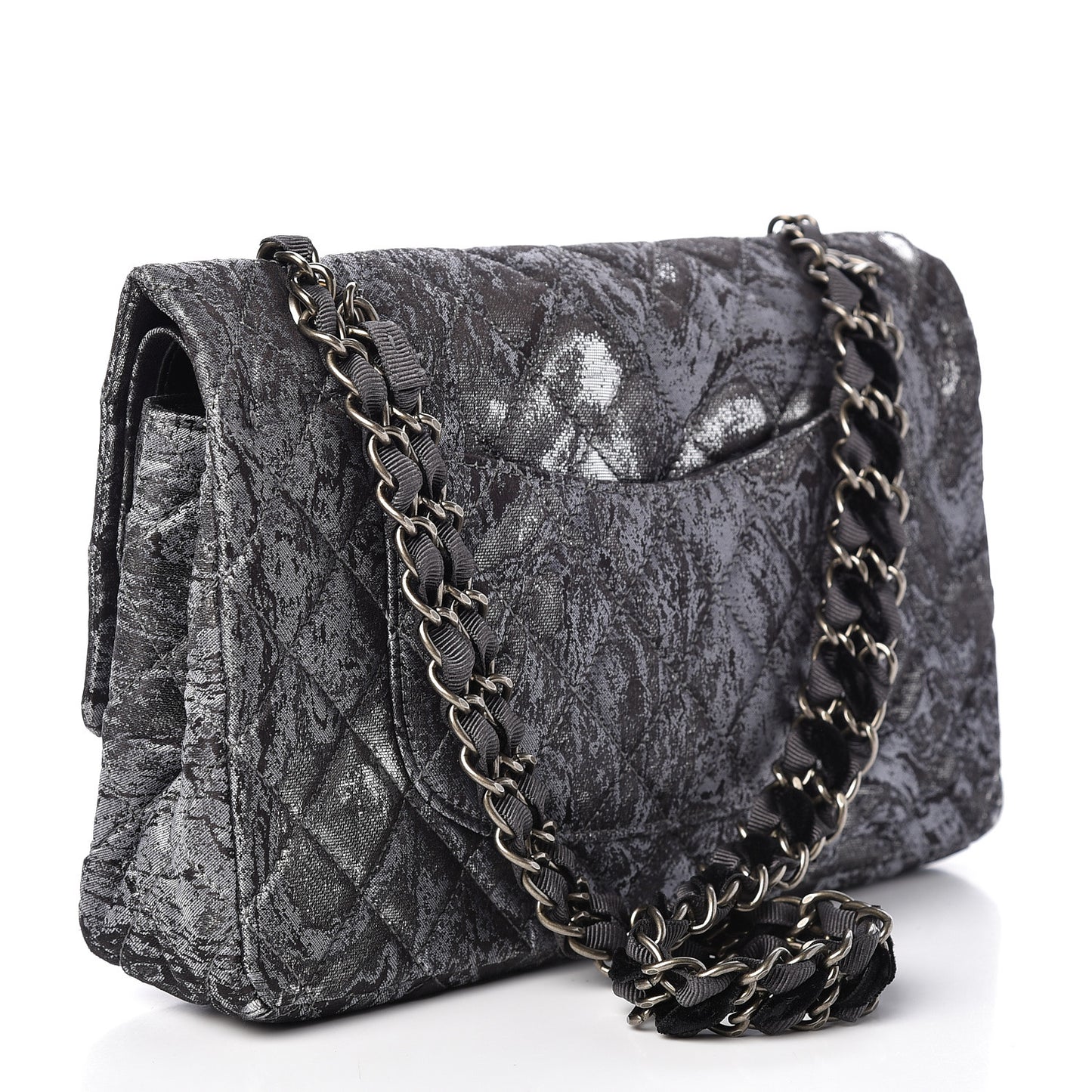 Metallic Brocade Quilted Medium Double Flap Dark Grey