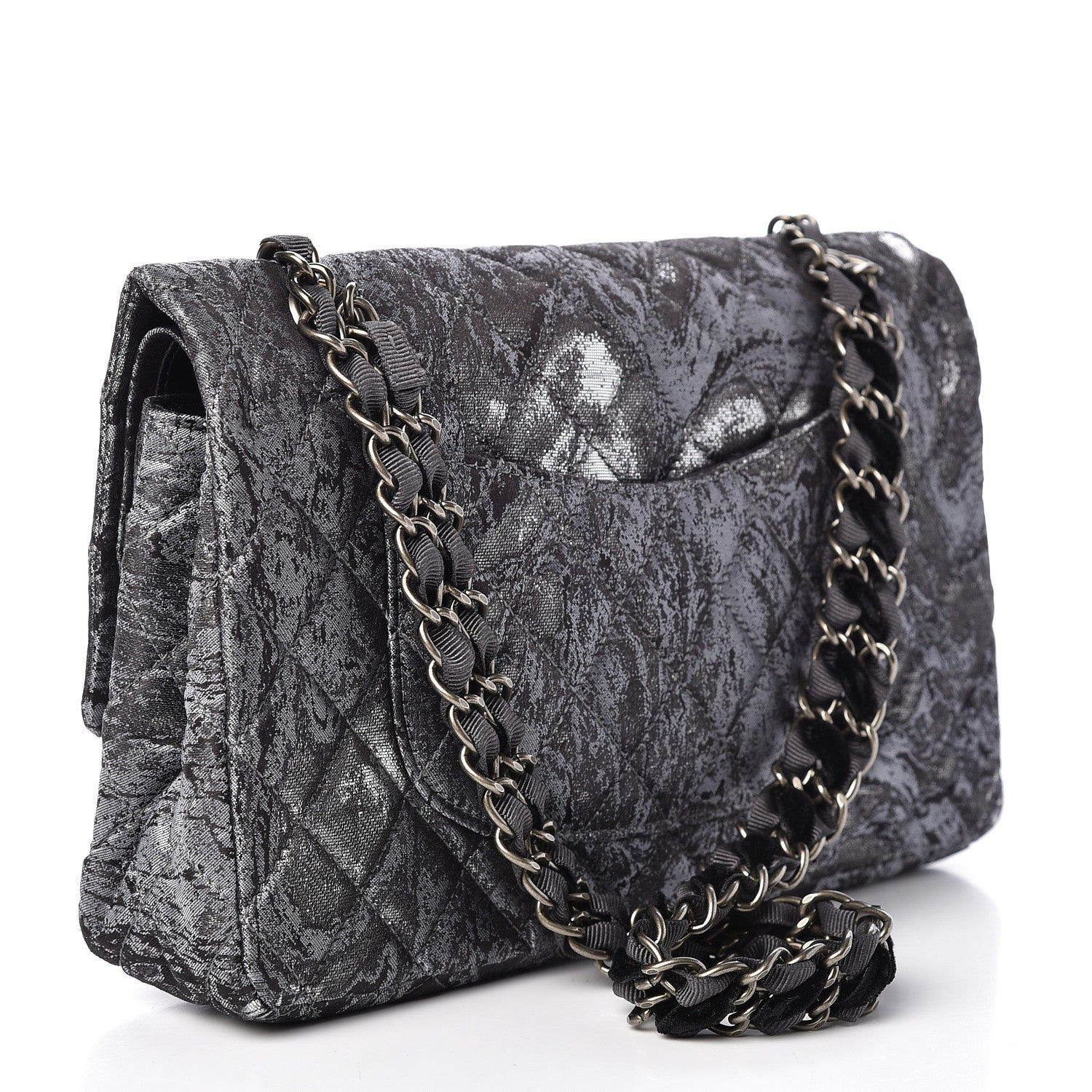 Chanel Metallic Brocade Quilted Medium Double Flap Dark Grey 3 of 11
