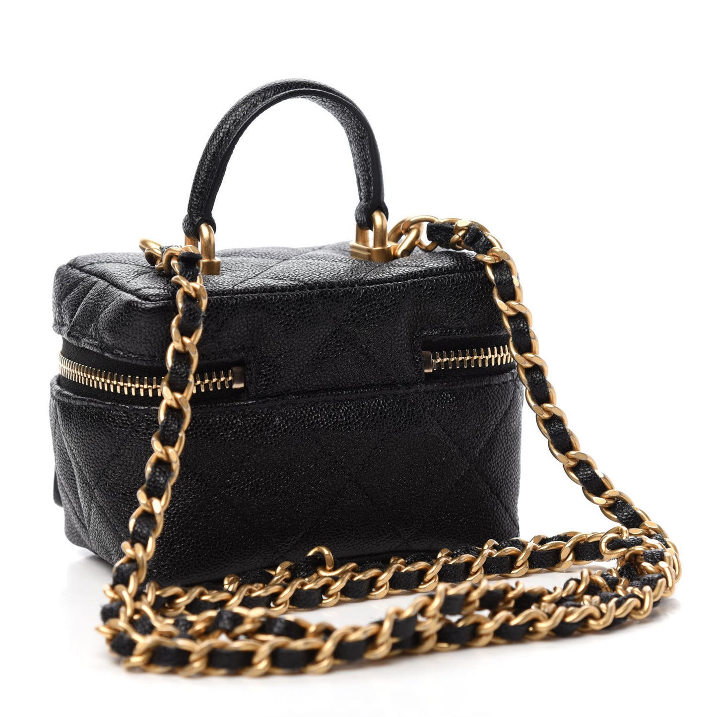 Caviar Quilted Mini Top Handle Vanity With Chain Black