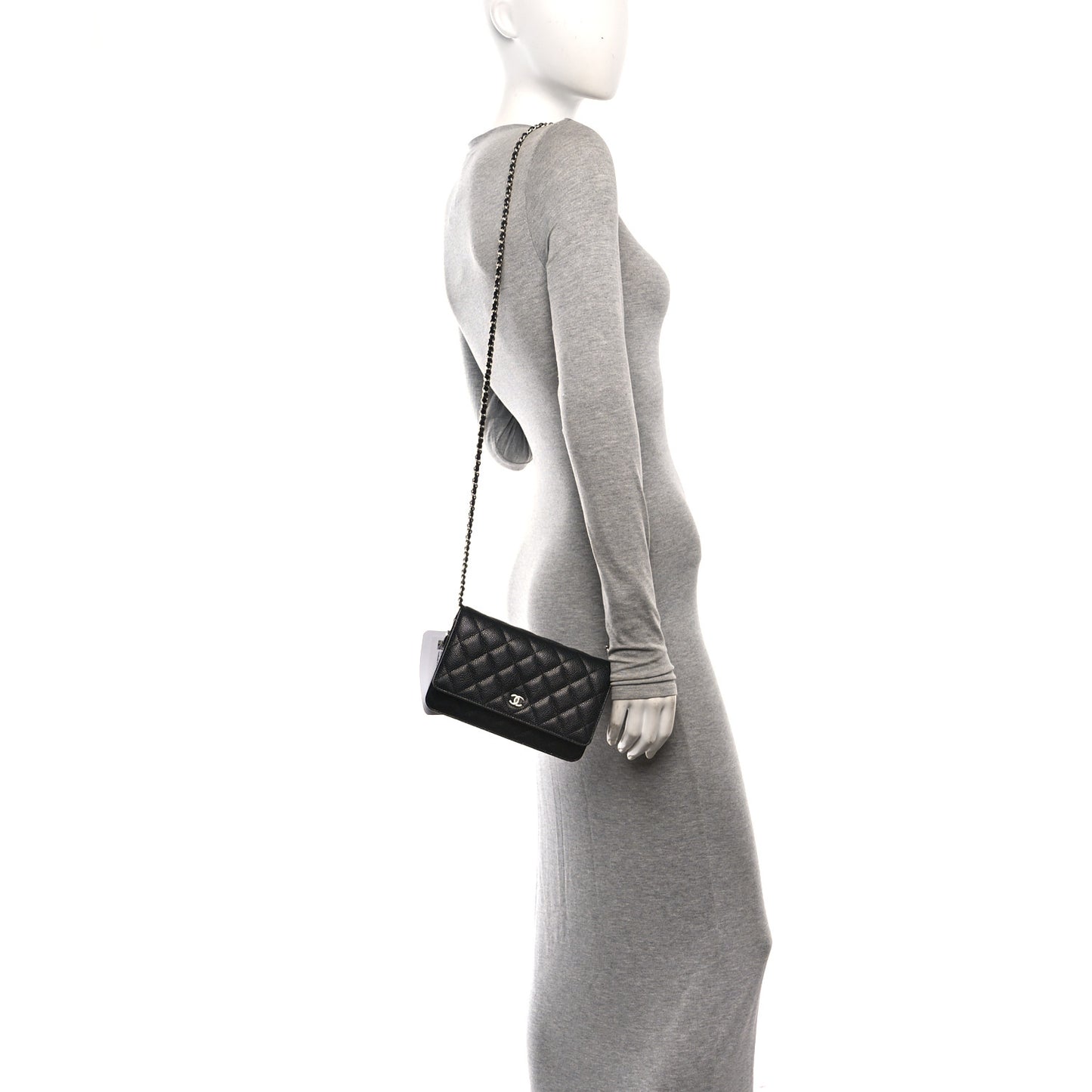 Caviar Quilted Wallet on Chain WOC Black