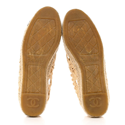 Chanel Raffia Fabric CC Espadrilles 38 Beige Black 5 of 14
