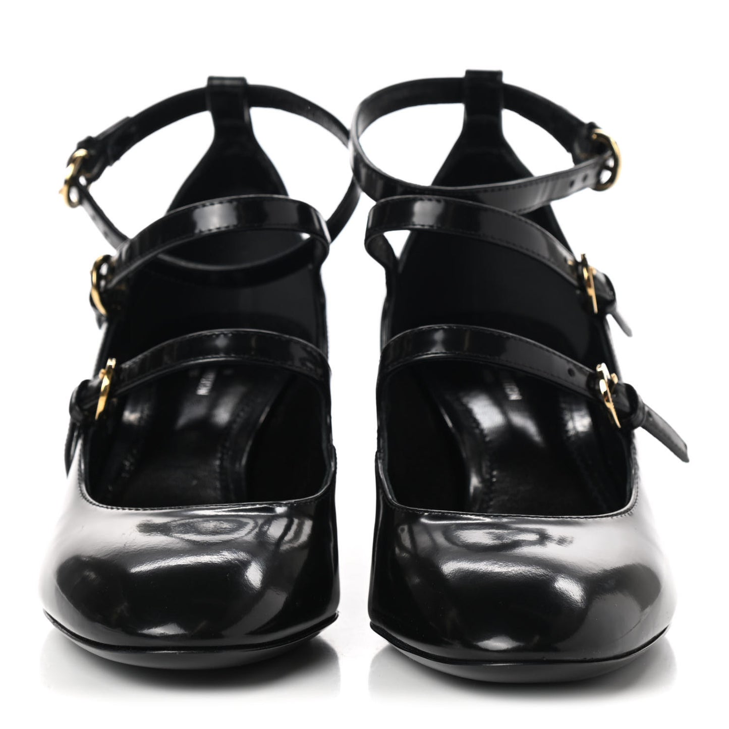 Glazed Calfskin Bliss Multistrap Pumps 37 Black