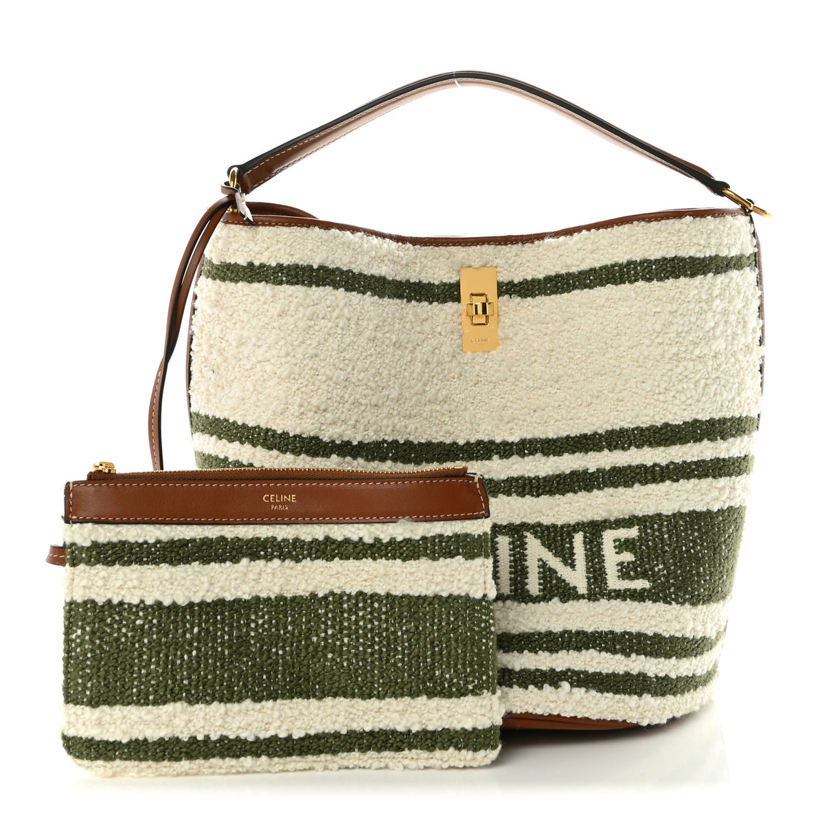 Canvas Smooth Calfskin Logo Bucket 16 Bag Khaki Beige Tan