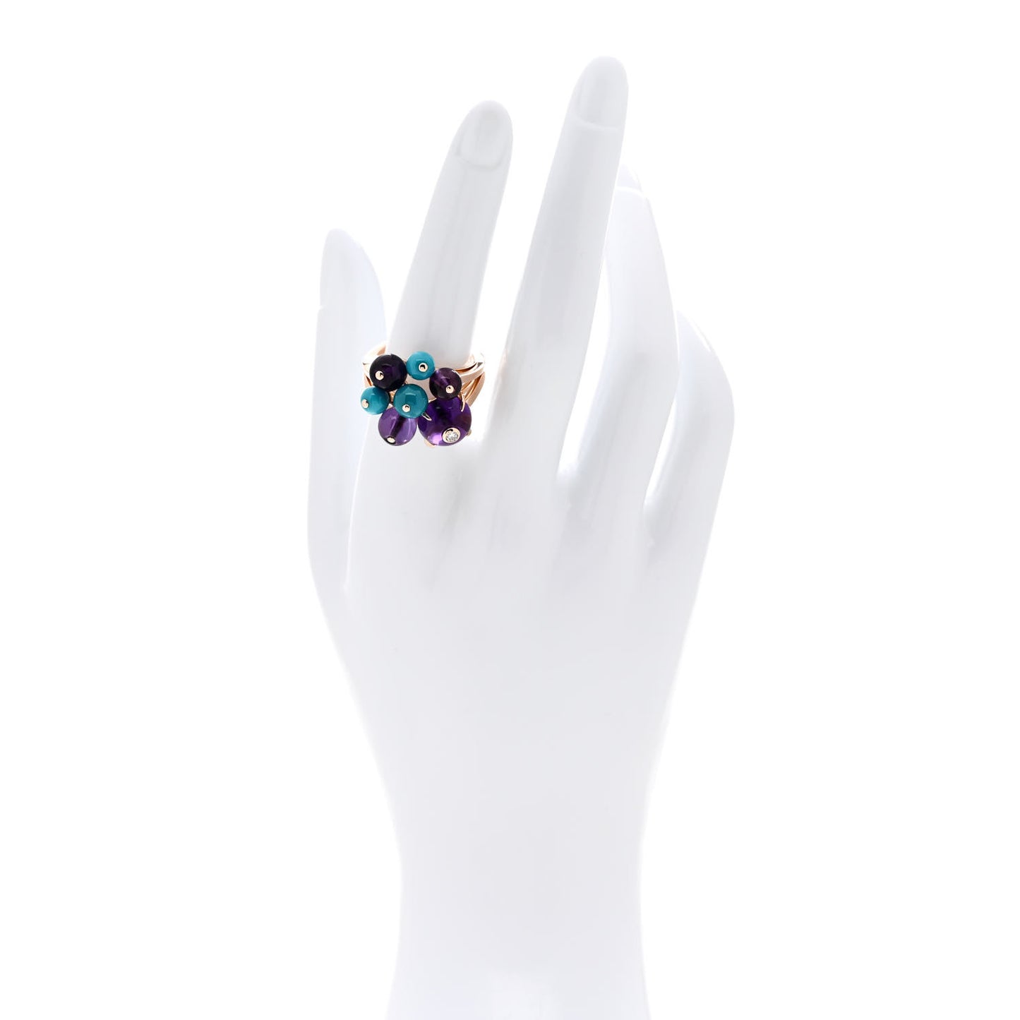18K Rose Gold Diamond Turquoise Amethyst Les Delices de Goa Ring 56 7.5