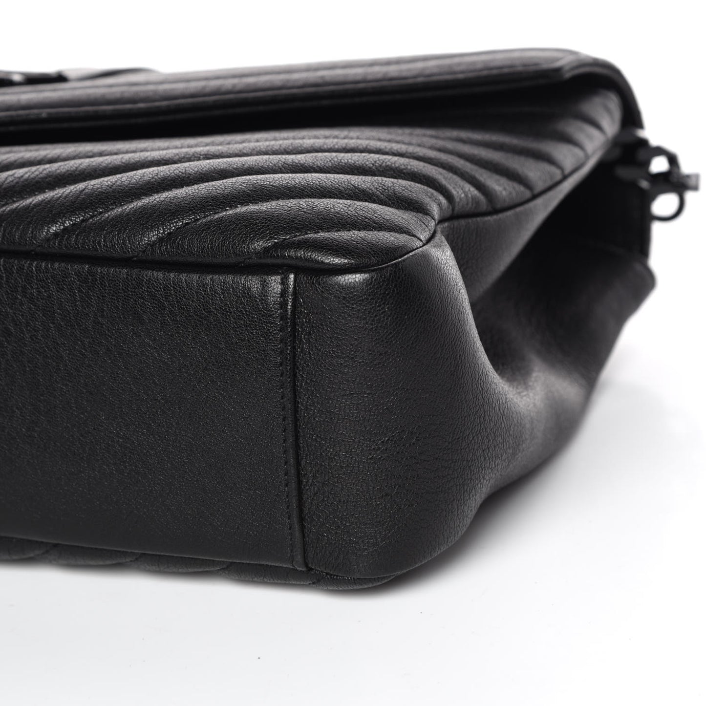 Sheepskin Matelasse Chevron Monogram Monochrome Large College Satchel Black
