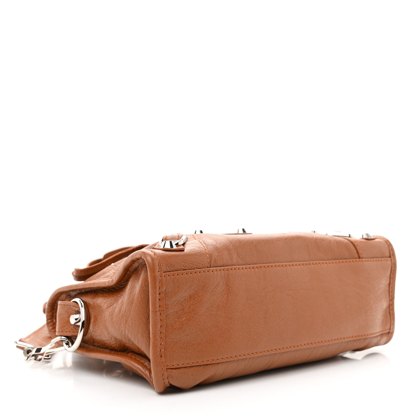 Agneau Classic Silver Hardware Mini City Logo Strap Camel Black