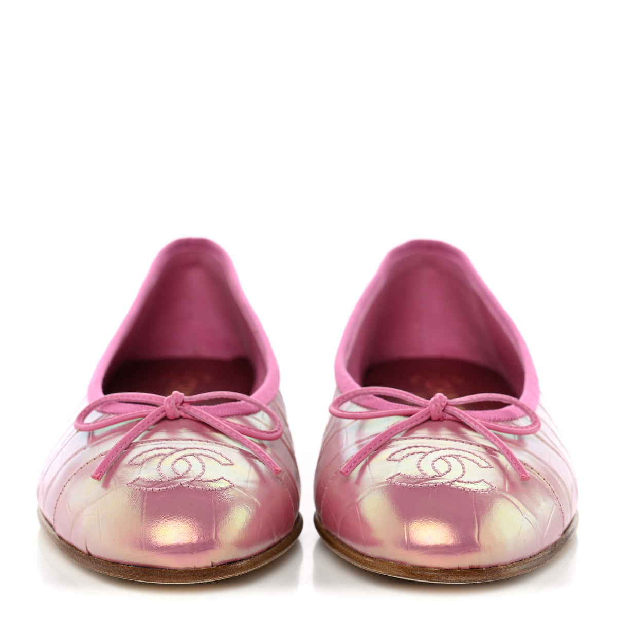Iridescent Calfskin Crocodile Embossed Ballerina Flats  35.5 Pink
