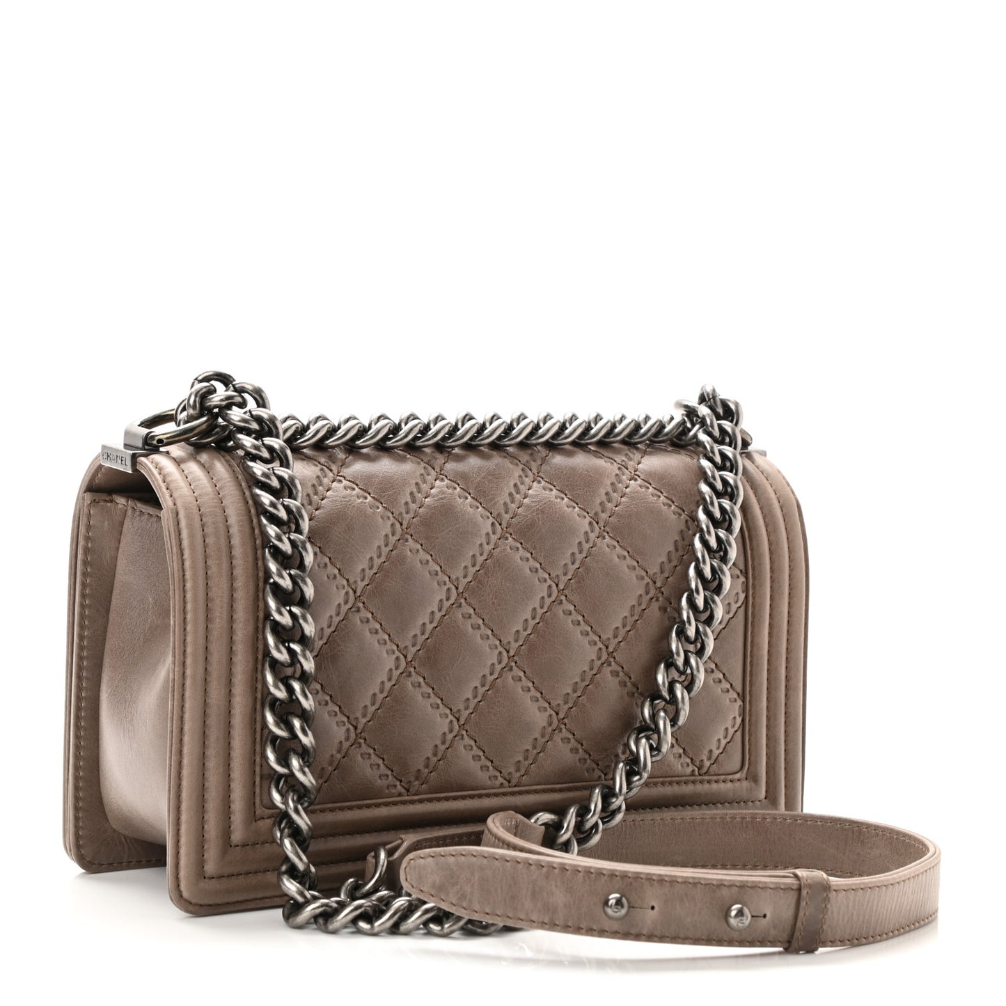 Calfskin Double Stitch Medium Boy Flap Brown