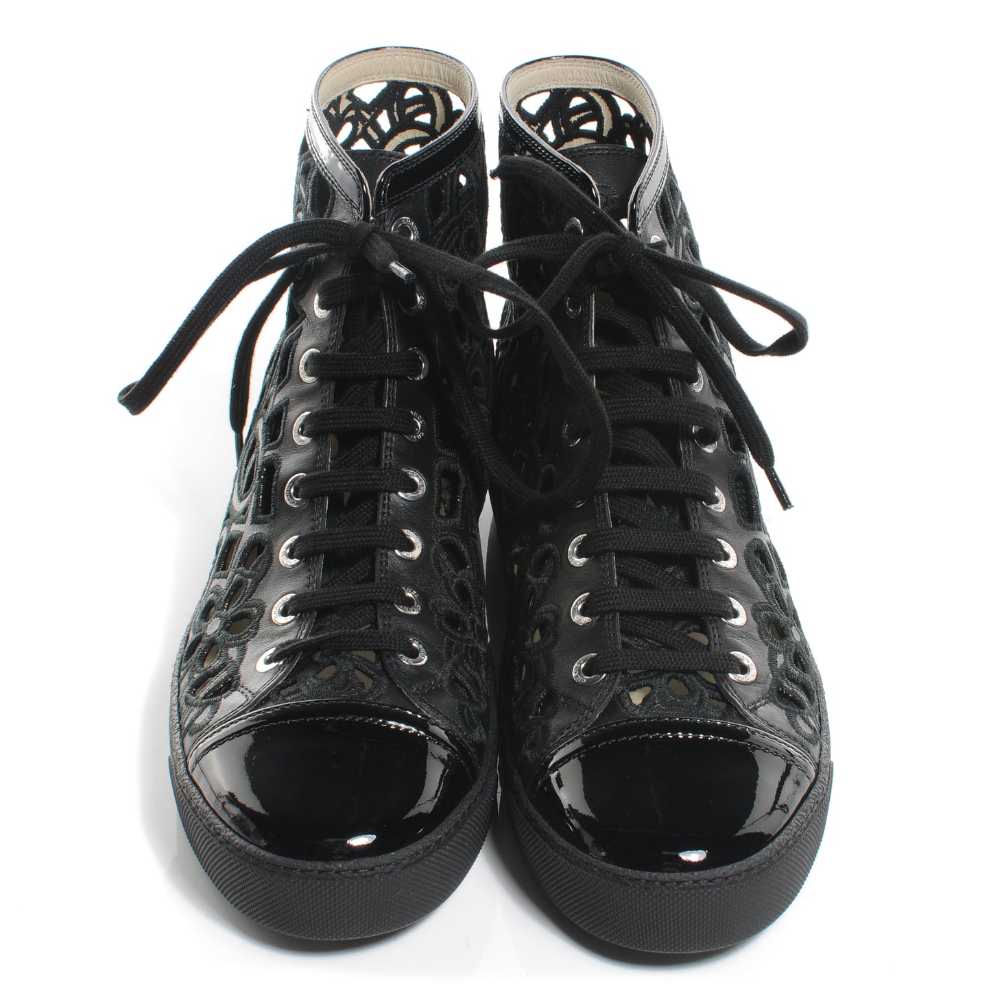 Patent Grained Goatskin Hollow Out Flower Sneakers 39 Black