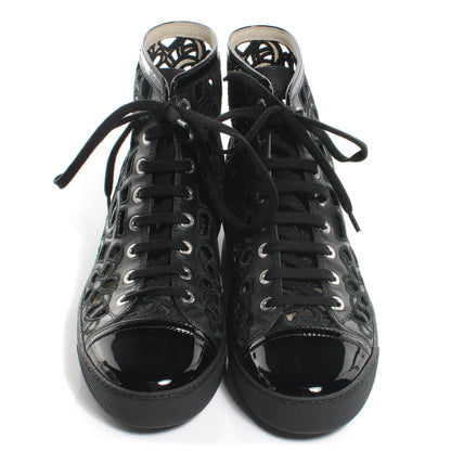 Chanel Patent Grained Goatskin Hollow Out Flower Sneakers 39 Black 2 of 6
