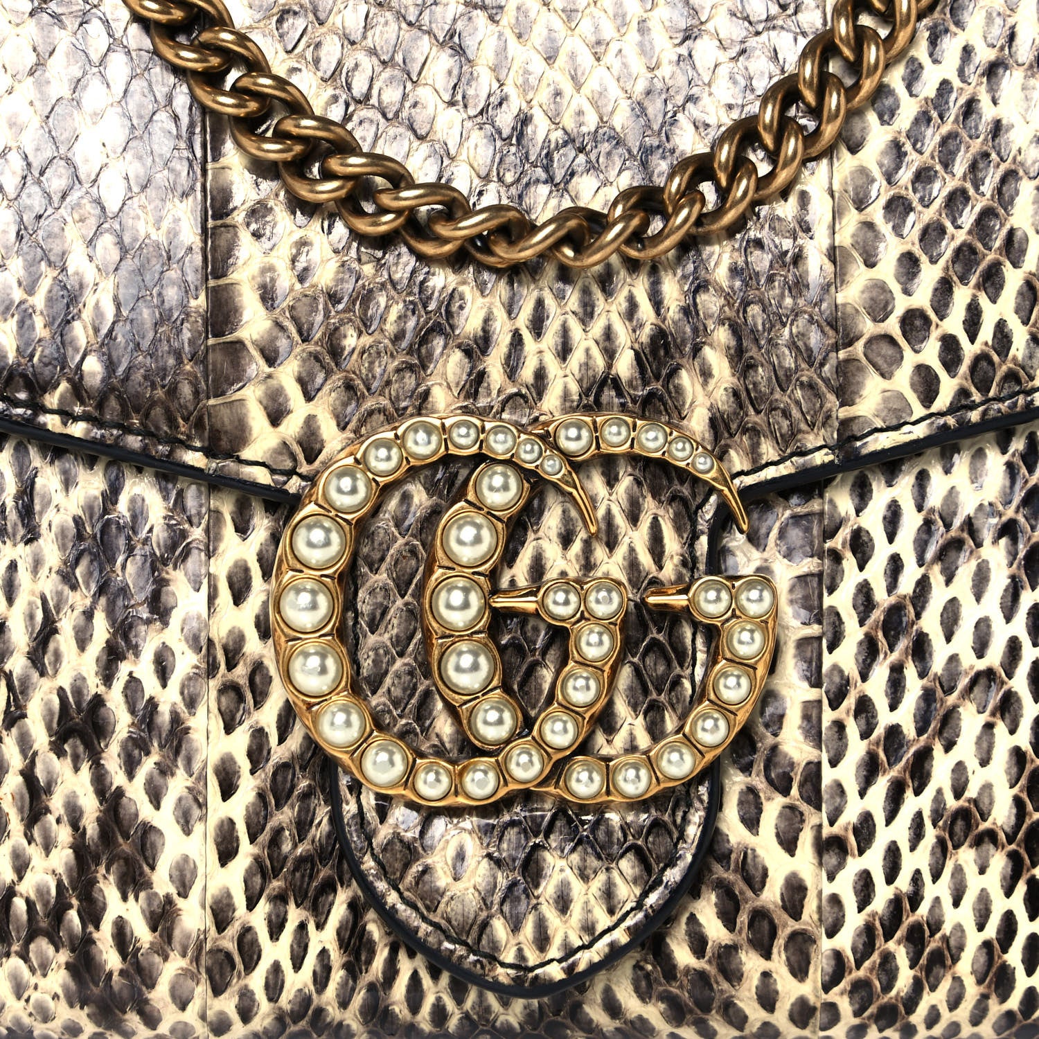 Gucci Snakeskin Pearly GG Marmont Chain Wallet Roccia 7 of 11
