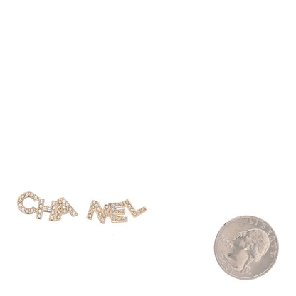 Chanel Crystal Cha-Nel Logo Earrings Gold 2 of 5