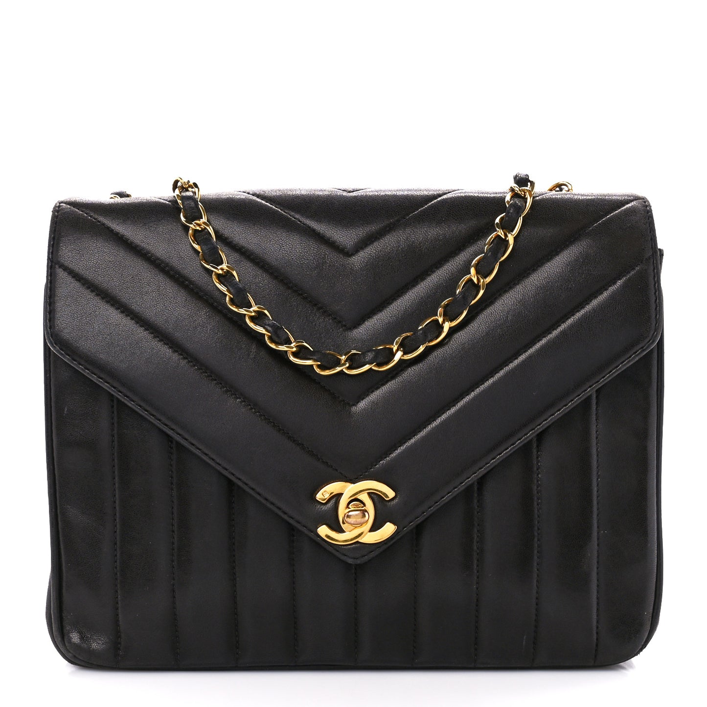 Lambskin Chevron Quilted Envelope Single Flap Black