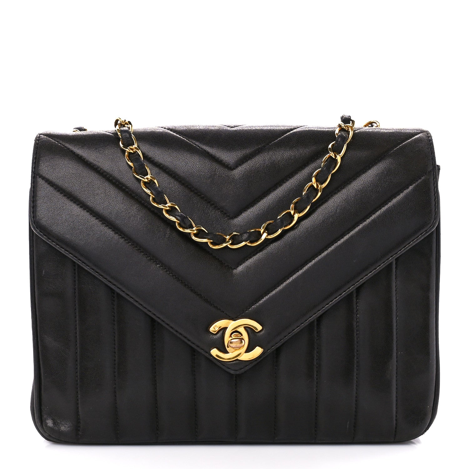 Chanel Lambskin Chevron Quilted Envelope Single Flap Black 1 of 13