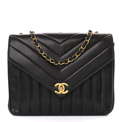 Chanel Lambskin Chevron Quilted Envelope Single Flap Black 1 of 13