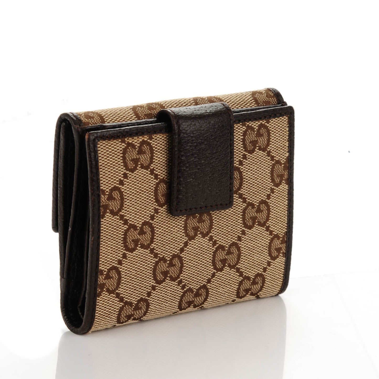 Monogram Textured Calfskin Metal Bar French Flap Wallet Beige Ebony Cocoa