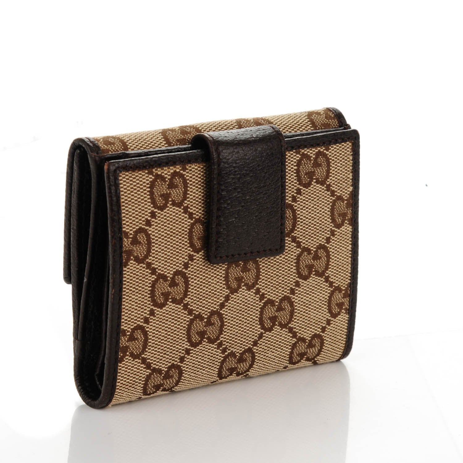 Gucci Monogram Textured Calfskin Metal Bar French Flap Wallet Beige Ebony Cocoa 3 of 9