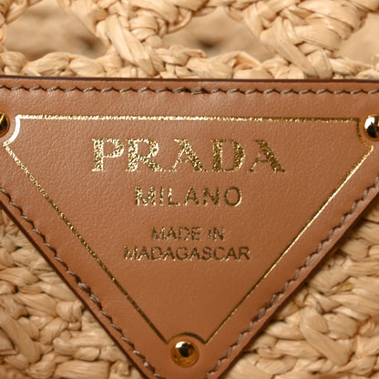 Prada Yarn Raffia Effect Embroidered Logo Tote Naturale 5 of 8
