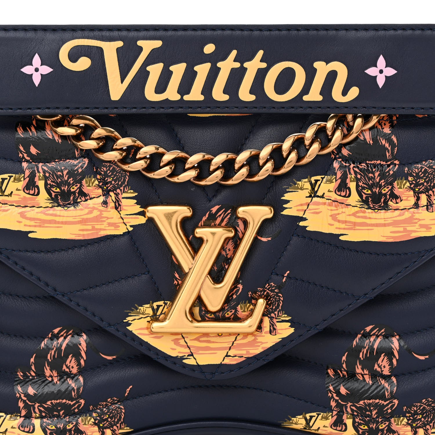 Louis Vuitton Calfskin Leopard Print New Wave Chain MM Navy 9 of 11