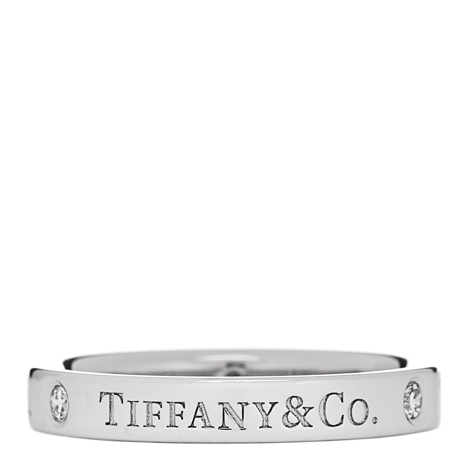 Tiffany Platinum Diamond Logo Band Ring 52 6 3 of 4