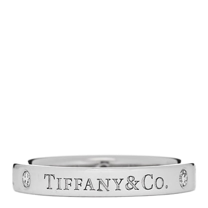 Tiffany Platinum Diamond Logo Band Ring 52 6 3 of 4