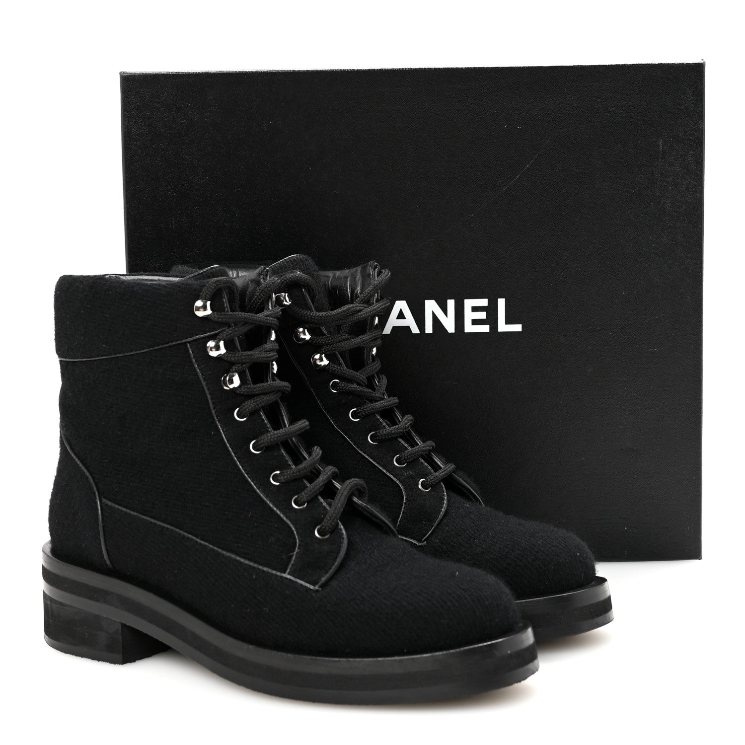 Chanel Tweed Lace Up Short Boots 37 Black 19 of 20