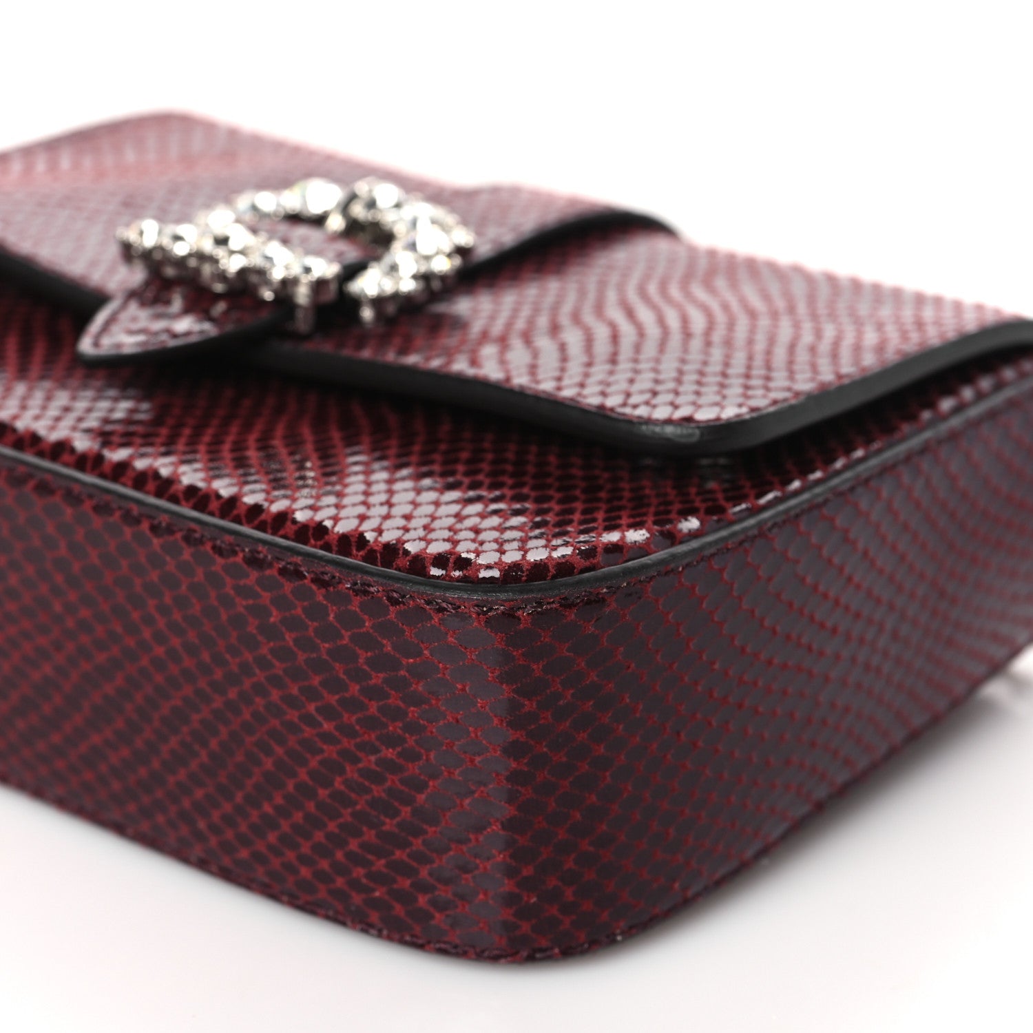 Jimmy Choo Calfskin Lizard Embossed Crystal Cheri Satchel Bordeaux 10 of 10