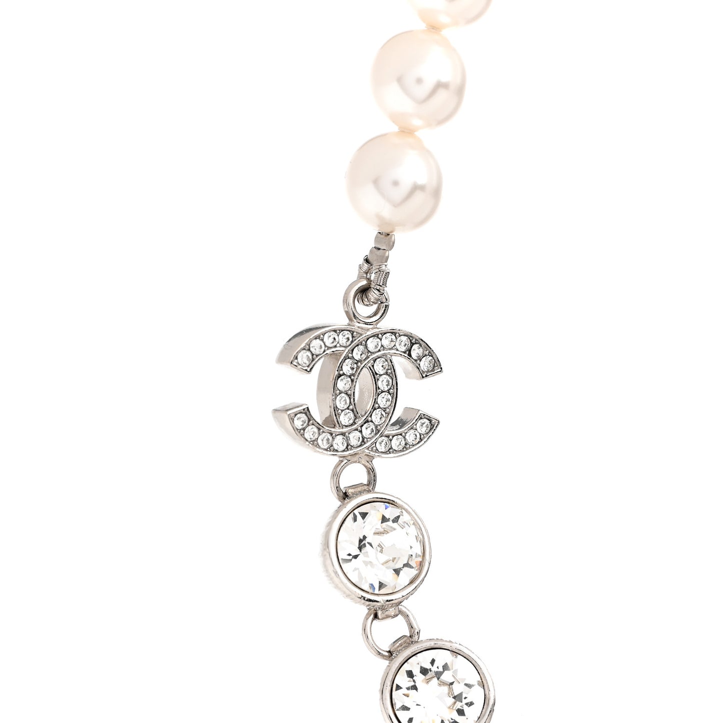 Pearl Crystal CC Choker Necklace Silver