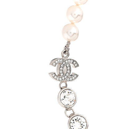 Chanel Pearl Crystal CC Choker Necklace Silver 4 of 5