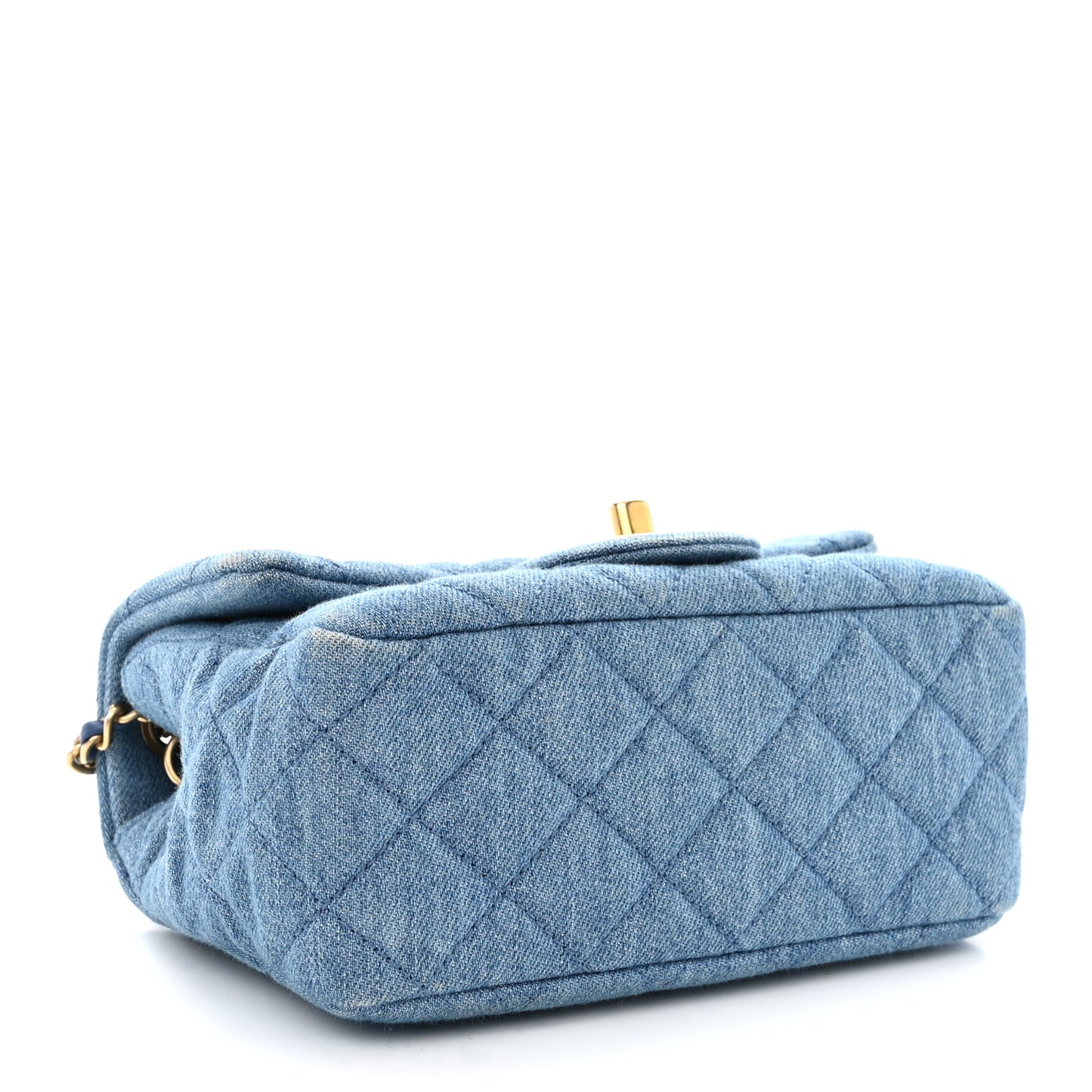 Denim Quilted Mini Pearl Crush Flap Blue