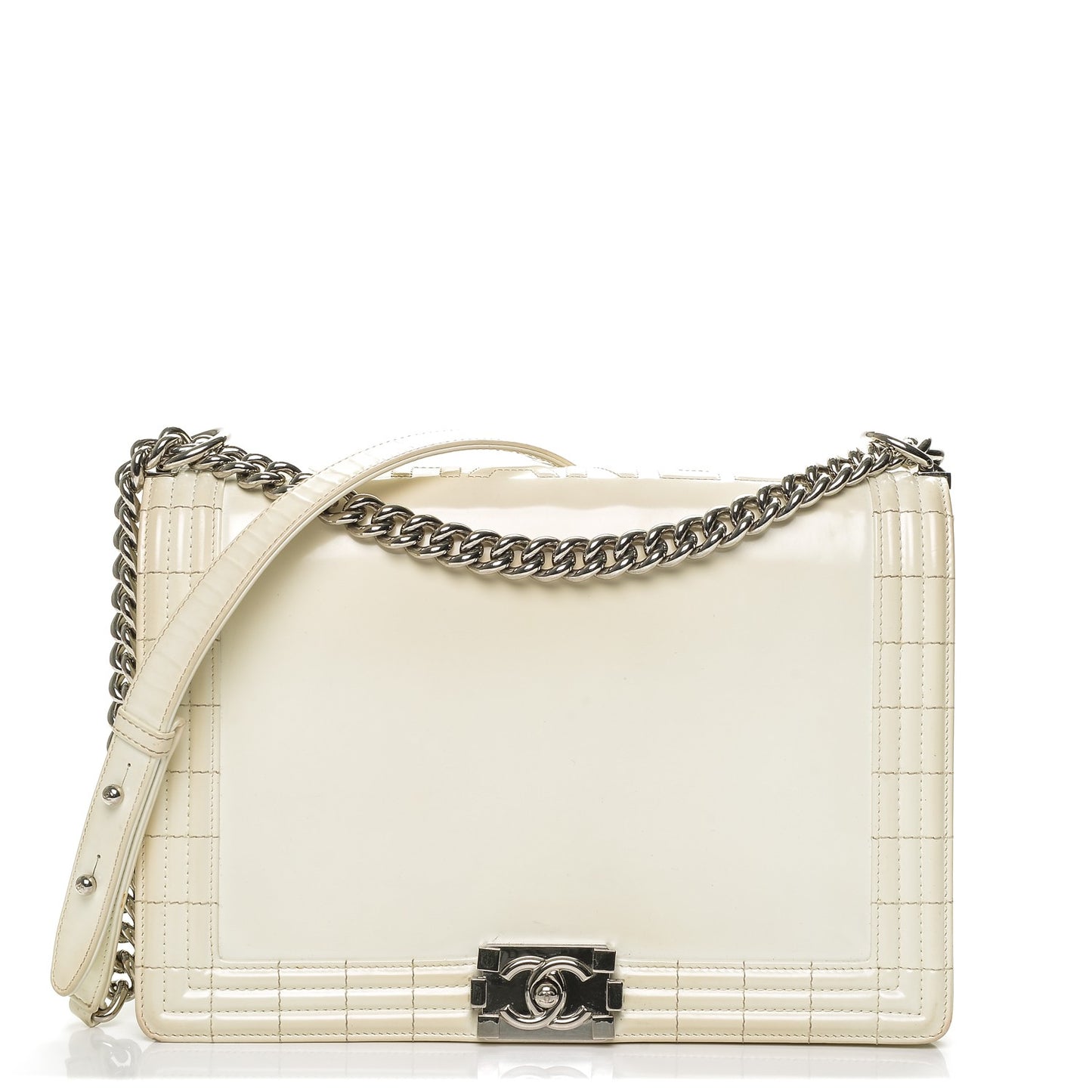 Glazed Calfskin Large Boy Flap White