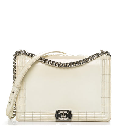 Chanel Glazed Calfskin Large Boy Flap White 1 of 7