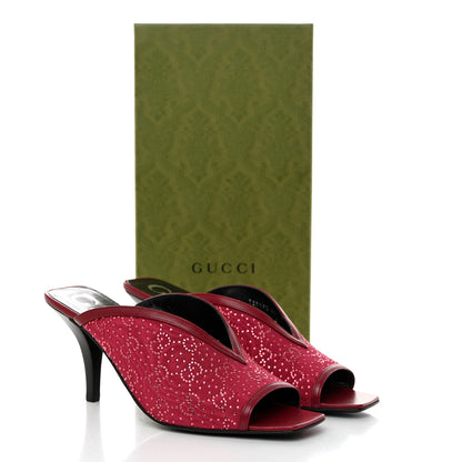 Gucci Moire Fabric Malaga Kid Crystal GG Monogram Square G 95mm Slide Sandals 38 Dark Cherry Red 9 of 9
