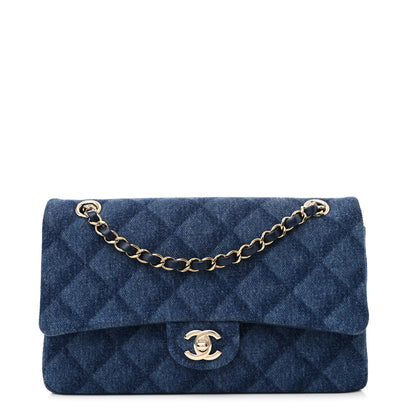 Chanel Printed Denim Quilted Medium Double Flap Dark Blue 1 of 10