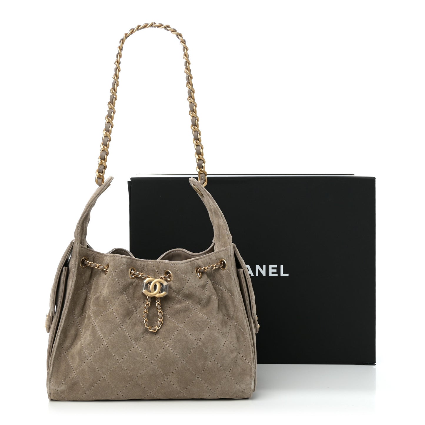 Suede Quilted Small Chanel 25 Handbag Dark Grey
