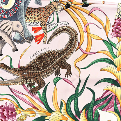 Hermes Silk La Marche Du Zambeze Scarf 90 Rose Pale Vert Jaune 2 of 3
